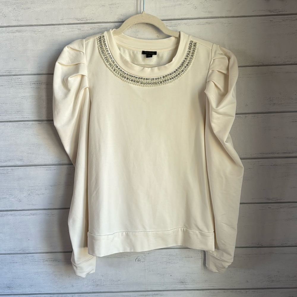 Ann Taylor Embellished Puff sleeve Top